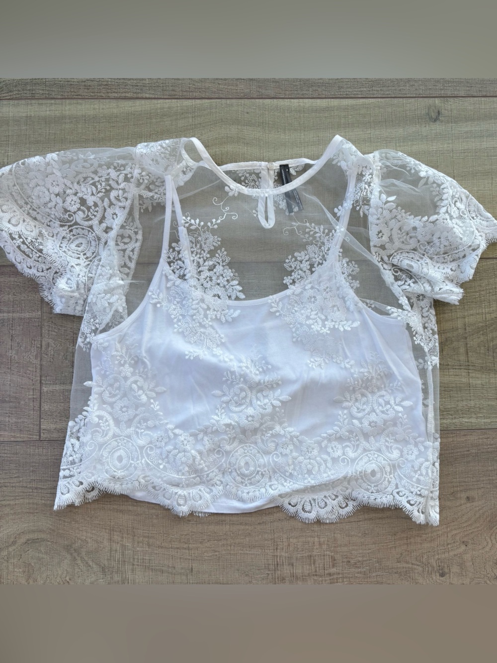 By Anthropologie Short-Sleeve Sheer Lace Top